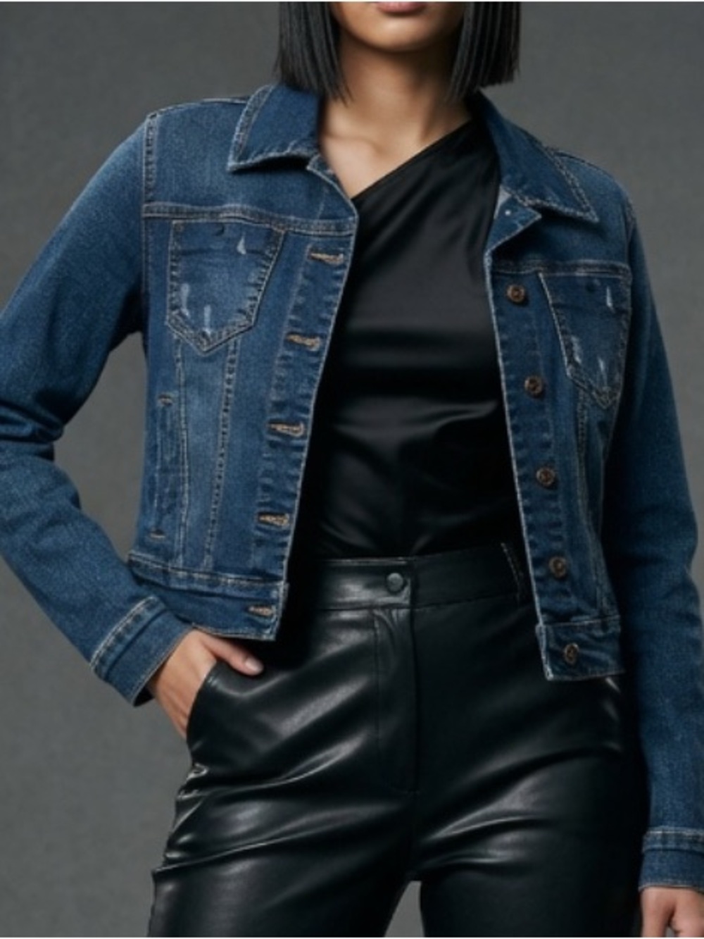 Kensie Jeans Blue Denim Distressed Cropped Jacket Shacket